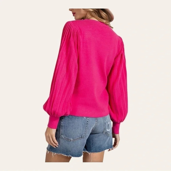 1191. ee:some LONG BALLOON SLEEVE SWEATER HOT PINK IN COLOR SIZE LARGE KNITTED - Picture 2 of 12